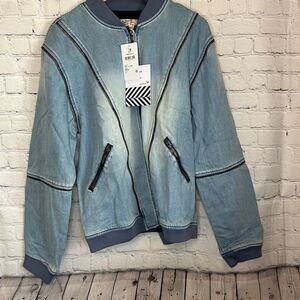 Sandrine Rose Free People Women’s Zip Bomber Denim Jean Jacket size Medium NEW